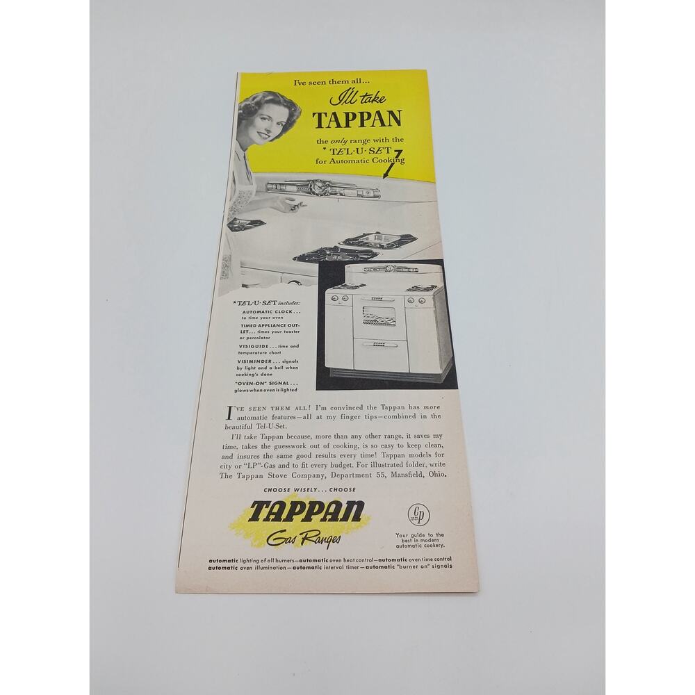 1940s Vintage Tappan Gas Range Decoralite Lightolier Kitchen Stove Print Ad